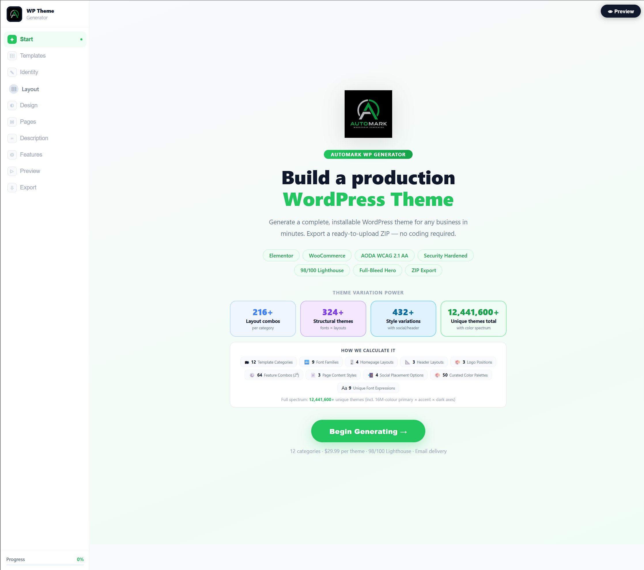WP Theme Generator interface